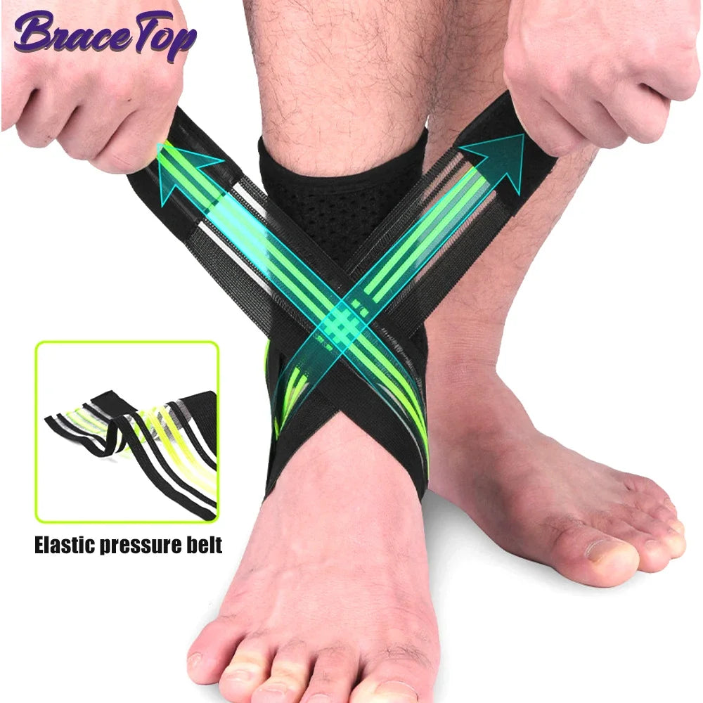 BraceTop 1 PC Sports Compression Ankle Brace Support Wrap Gym Ankle Sleeves for Plantar Fasciitis Achilles Tendon Minor Sprains - Sun Studio
