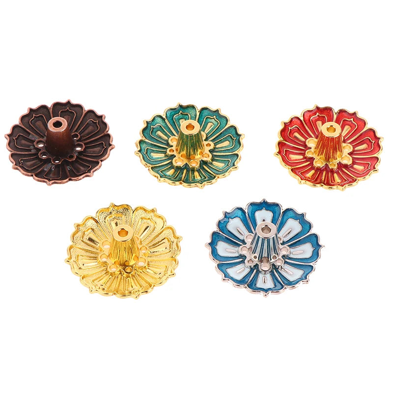 1Pc Lotus Alloy Incense Burner Stick Holder Home Buddhism Line Incense Plate Sandalwood Coil Base Delicate Temples Home Decor - Sun Studio