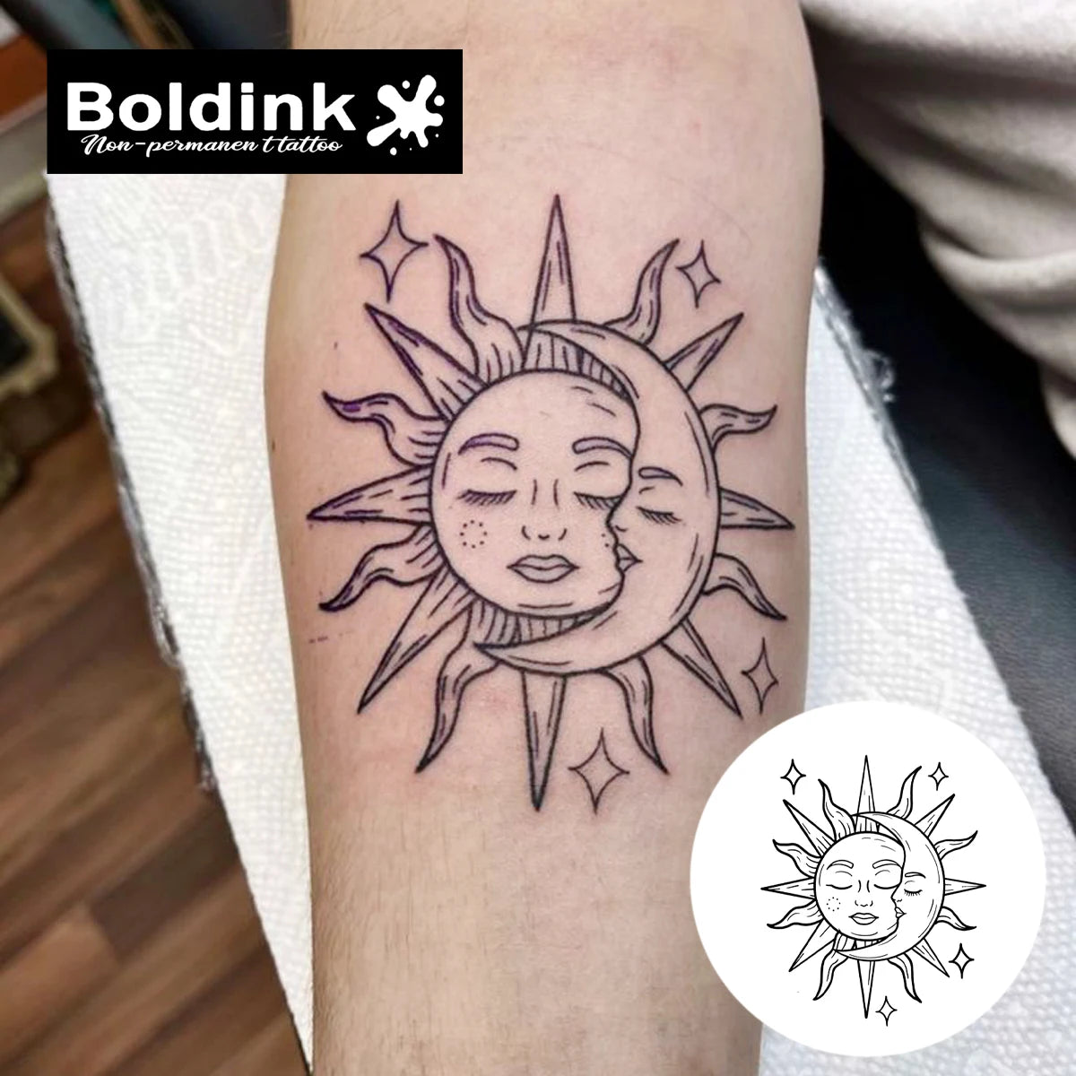 Sun and Moon Temporary Tattoo,Lasts To 15 Days New Technology Magic Waterproof Semi Permanent Sticker. - Sun Studio
