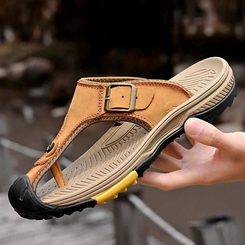 Genuine Leather Sandals Men Breathable Summer Shoes Man Waterproof Outdoor Men Sandals Antiskid Beach Sandals Footwear - Sun Studio