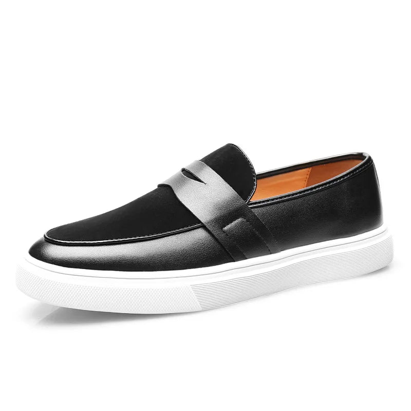 Newest 2025 Autumn Men Suede Leather Loafers Thick Sole Men Slip On Platform Black Party Shoes - Sun Studio