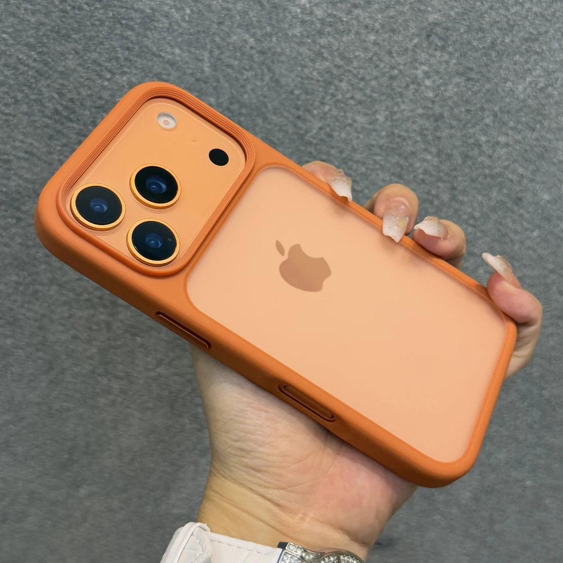 Luxury Orange Matte Transparent Phone Case For iPhone 17 Pro Max 17Pro 17 Metal Buttons Skin Feel Shockproof Protective Cover - Sun Studio
