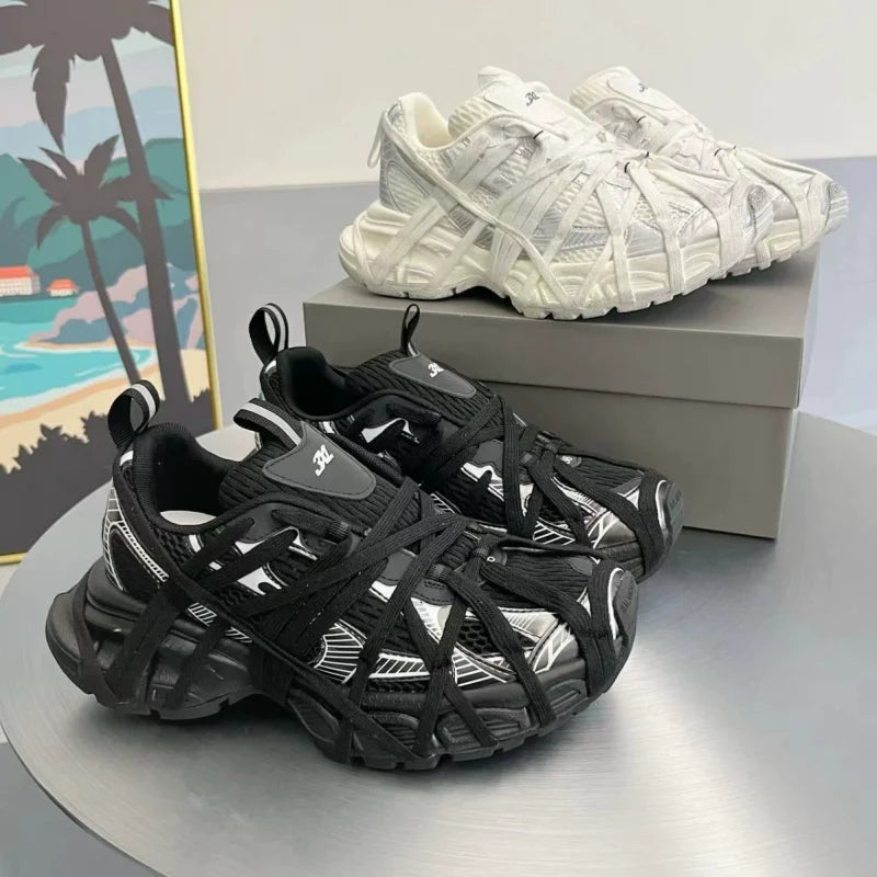 Large Size Casual Trainers Luxury Designer Unisex Shoes Chunky Heel Platform All Match Increasing Sport Runway Sneakers Female - Sun Studio