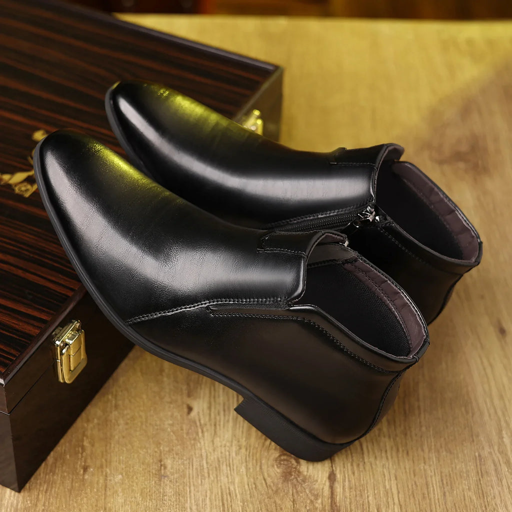 Retro Men Ankle Boots Luxury High-top Men Leather Shoes High Quality Non-Slip Motorcycle Boots Fashion Zipper Men Boots Big Size - Sun Studio