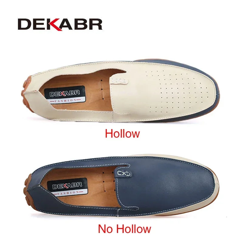 DEKABR Men Casual Flats Fashion Genuine Leather Soft Moccasins Brand Loafers High Quality Breathable Men Shoes Plus Size 36-47 - Sun Studio