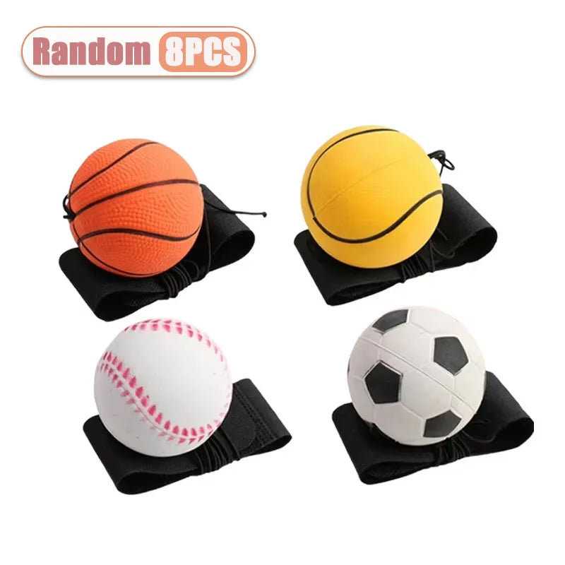 1-32PCS Elastic Hand Flick Ball with Wrist Strap PU Bouncy Ball for Kids Outdoor Fitness Exercise Hand Toss Ball Accessories - Sun Studio