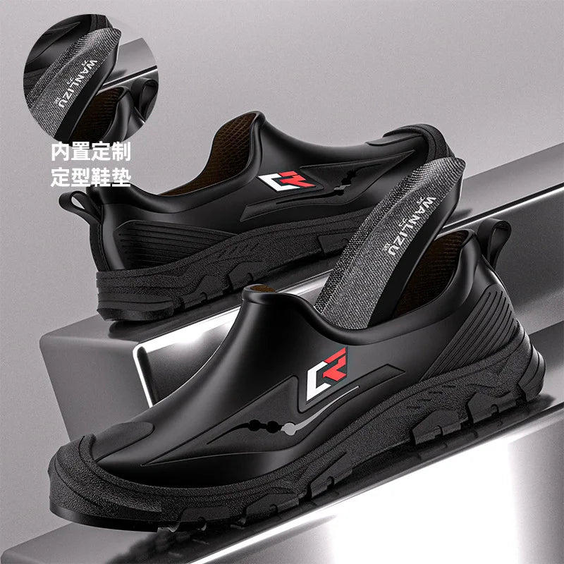New Short-tube Rain Boots for Men Non-slip and Wear-resistant Fishing Water Shoes Plus Velvet Rubber Shoes Waterproof Rain Boots - Sun Studio