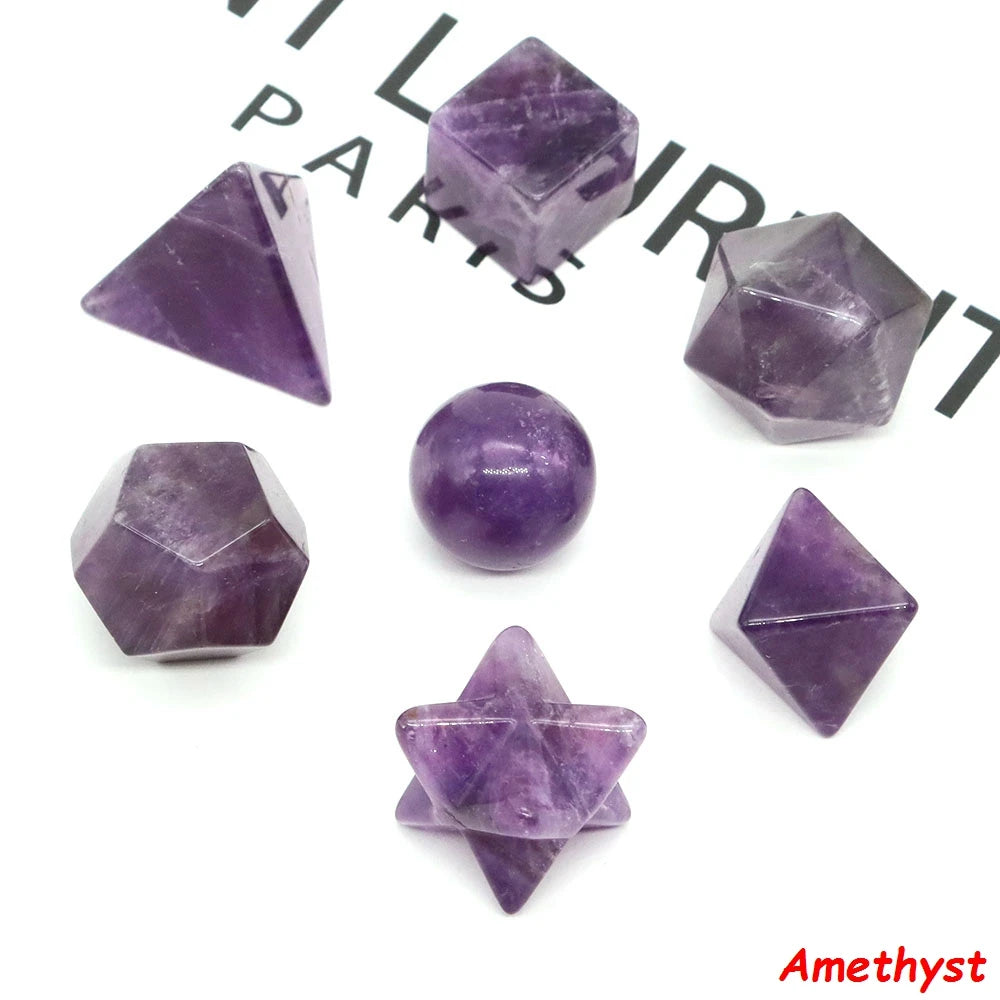 7 Chakra Platonic Sacred Stones Geometry Set Natural Reiki Healing Crystal for Meditation Therapy Balancing Spiritual Home Decor - Sun Studio