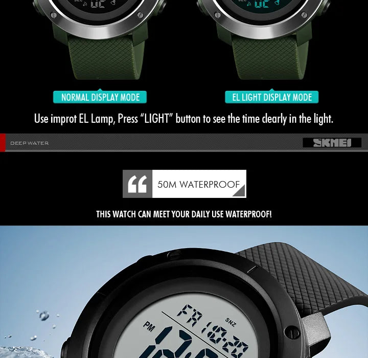 SKMEI Men Fashion Digital Watch Large Dial Alarm Clock Waterproof Watches Sport Outdoor Sports Men's Electronic Watch - Sun Studio
