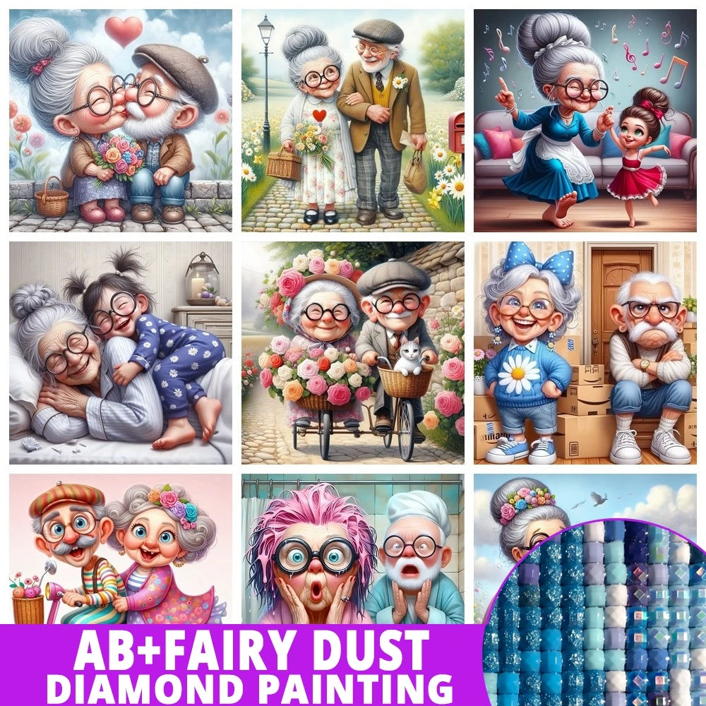 Fairy Dust AB Cartoon Grandpa and Grandma 5D DIY Diamond Painting Cross Stitch Art Mosaic Full Embroidery Home Decor Kids Gift - Sun Studio