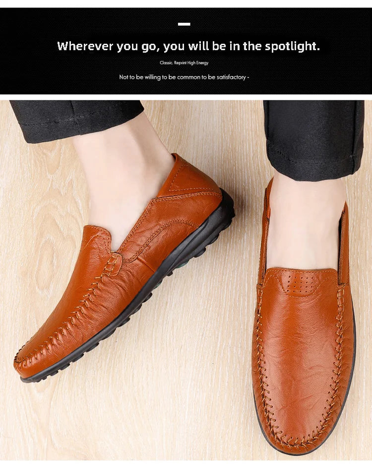 CLOHOO Men's Business Casual Shoes Leather Stitching Comfortable Breathable Rubber Bottom Second Layer Cowhide - Sun Studio
