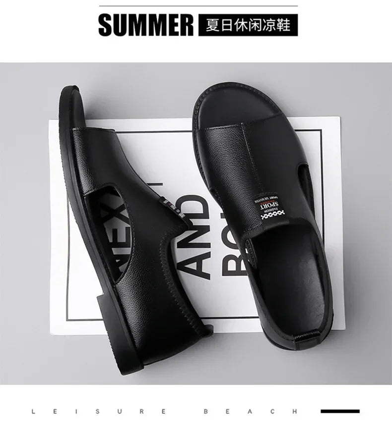 Sandals for Men Brand Casual Shoes Outdoor Fashion Men's Slippers Comfortable Beach Shoes High Quality Leather Man Flat 2025 - Sun Studio