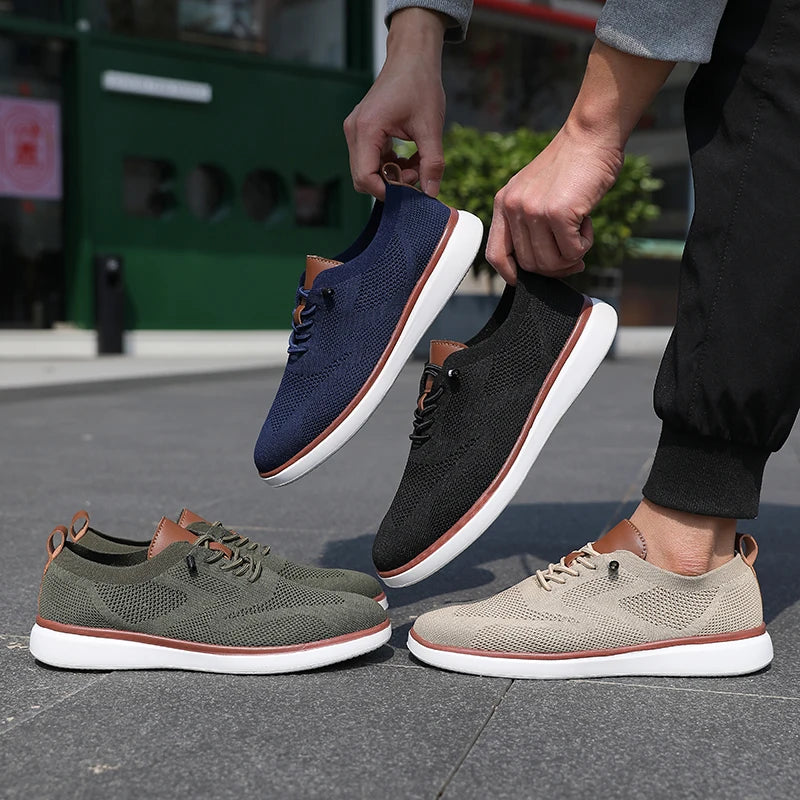 Men's Fashionable Knitted Lace Up Shoes Breathable Mesh Stable and Soft Sole Trendy Luxurious Running Flat Shoes Tenis Masculino - Sun Studio
