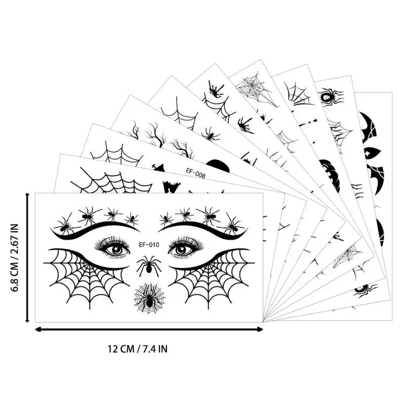 10pcs/set Halloween Horror Pumpkin Spider Face Temporary Tattoo Sticker Fake Tattoos Stickers Waterproof For Party Gift - Sun Studio