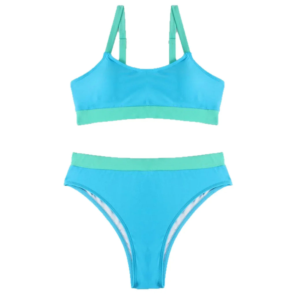 Color-Block Sports Bikini Women's Swimsuit High-Waist Separate Piece Fashionable Contrast Design Chinese Manufacturer - Sun Studio