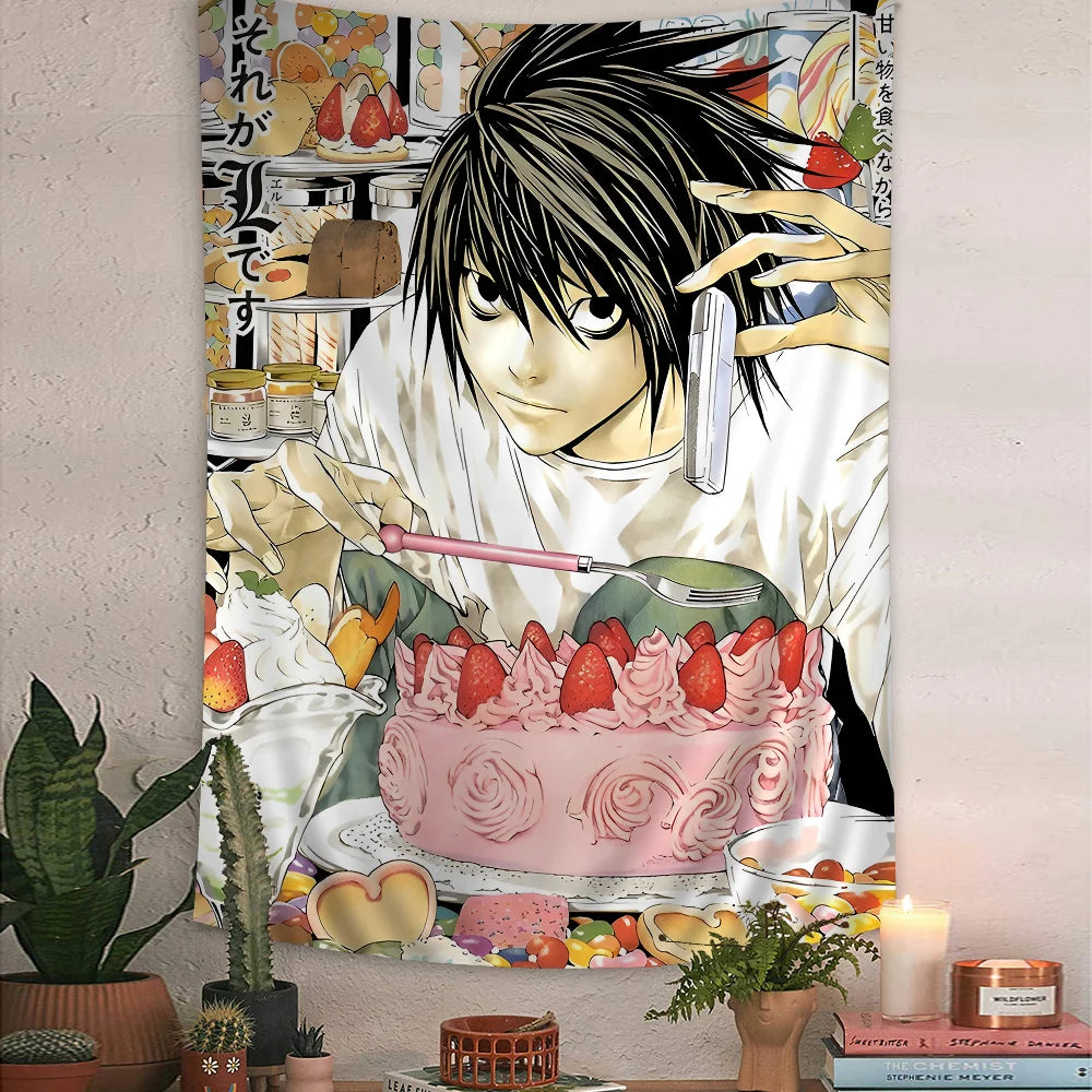 VIKAMA Death Note Anime Tapestry L Character Dessert Theme Study Wall Hanging Room Decor Home Decor - Sun Studio