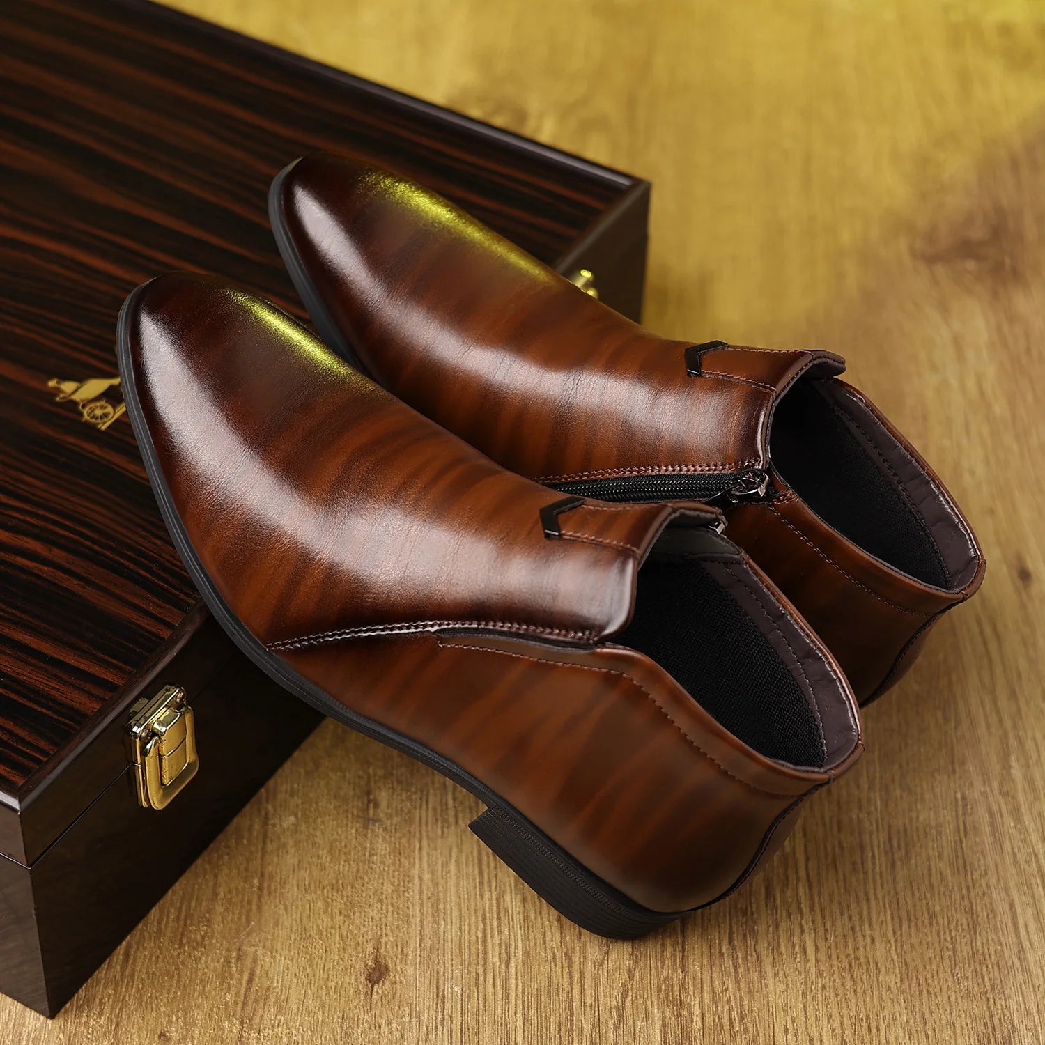 Retro Men Ankle Boots Luxury High-top Men Leather Shoes High Quality Non-Slip Motorcycle Boots Fashion Zipper Men Boots Big Size - Sun Studio
