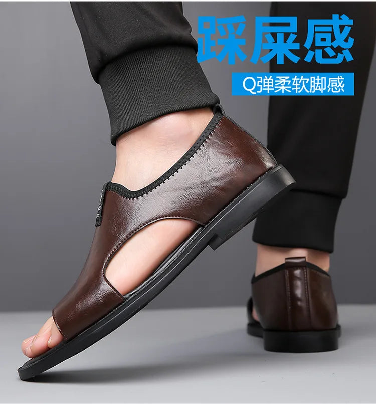 Sandals for Men Brand Casual Shoes Outdoor 2025 New Men's Slippers Comfortable Beach Shoes High Quality Leather Men Flat Sandals - Sun Studio