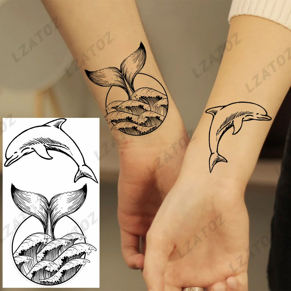 Unique Triangle Ocean Wave Temporary Tattoos For Men Women Realistic Tiger Lion Fake Tattoo Stickers Saying Transfer Art Tatoos