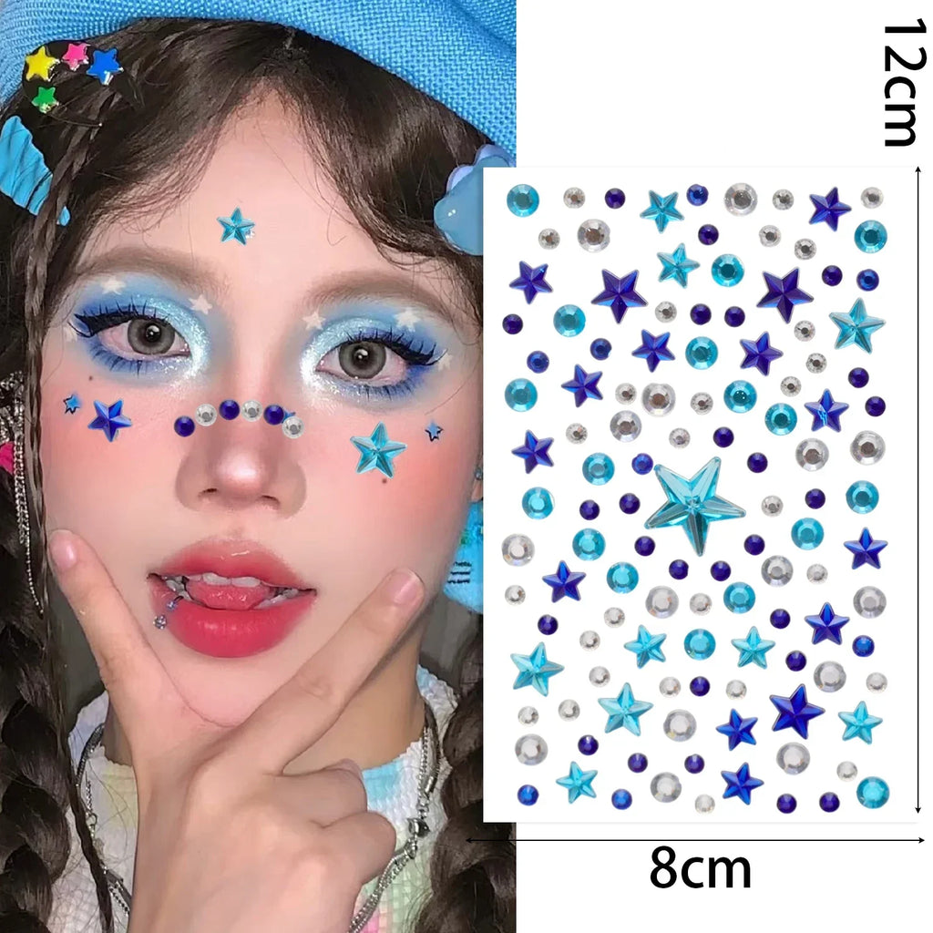 Star Face Makeup Diamond Patch Dazzling Star Festival Modernist Face Stickers Women Girls Colorful Rhinestone Tattoo Eyes Deco - Sun Studio