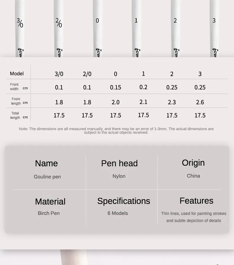 Artist Paint Brush 6 Pcs Set Thin Pen Extra Long Fine Point Liner Tip #000#00#0#1#2#3, Scale Models Nail Acrylic Oil Watercolor - Sun Studio
