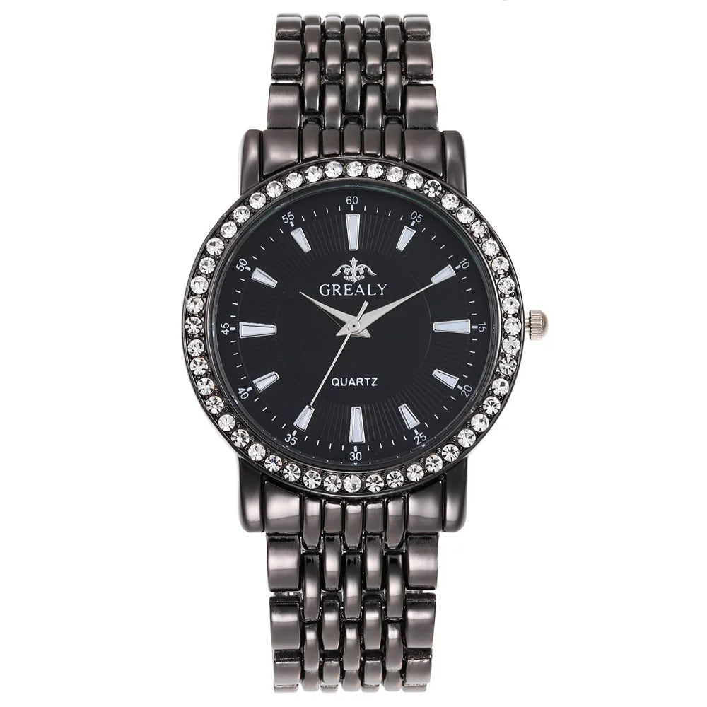 New Casual Watches Women Luxury Fashion Lovers Watch Rhinestone Stainless steel Quartz Watch Men Women Gift Business Wristwatch - Sun Studio