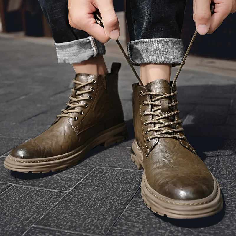 British Style Men's Interview Formal Boots High-end Business Short Boots Men's Winter Ankle Boots Trend High Top Shoes - Sun Studio