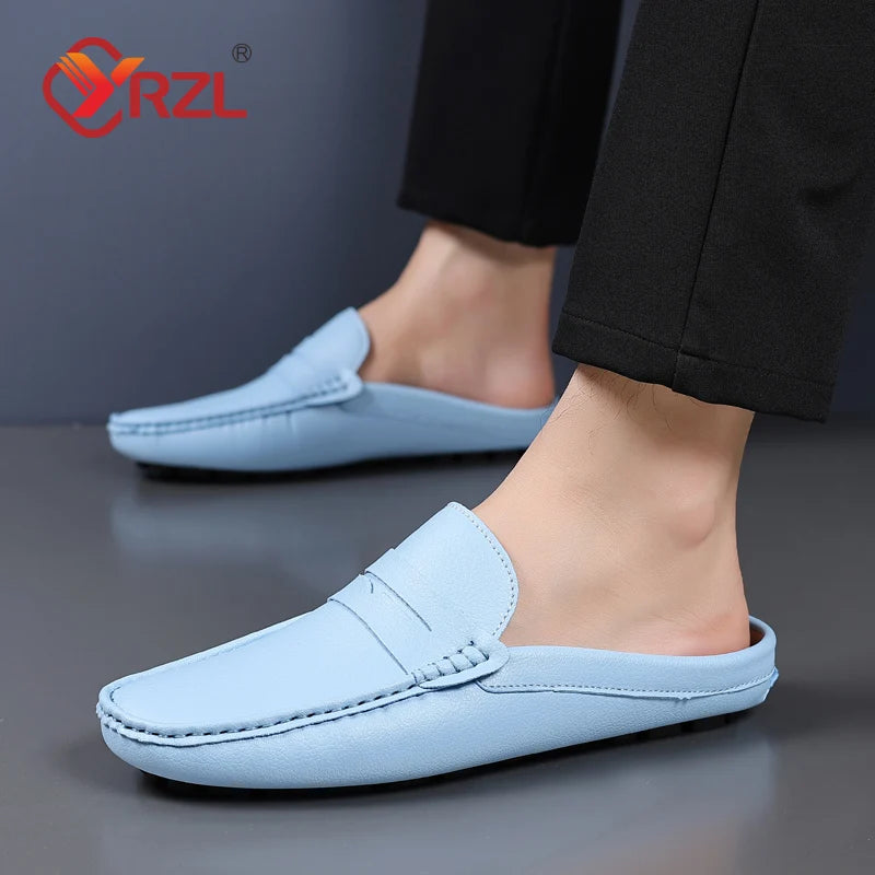 YRZL Loafers Summer Slip on Half Shoes for Men PU Leather Slippers Casual Breathable Comfy Loafers Moccasins Casual Shoes Men - Sun Studio