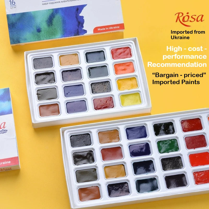 WHITE NIGHT ROSA Solid Watercolor 16/24 Colors Academy Paint Full Block Solid for Fine Arts and Watercolor Painting - Sun Studio