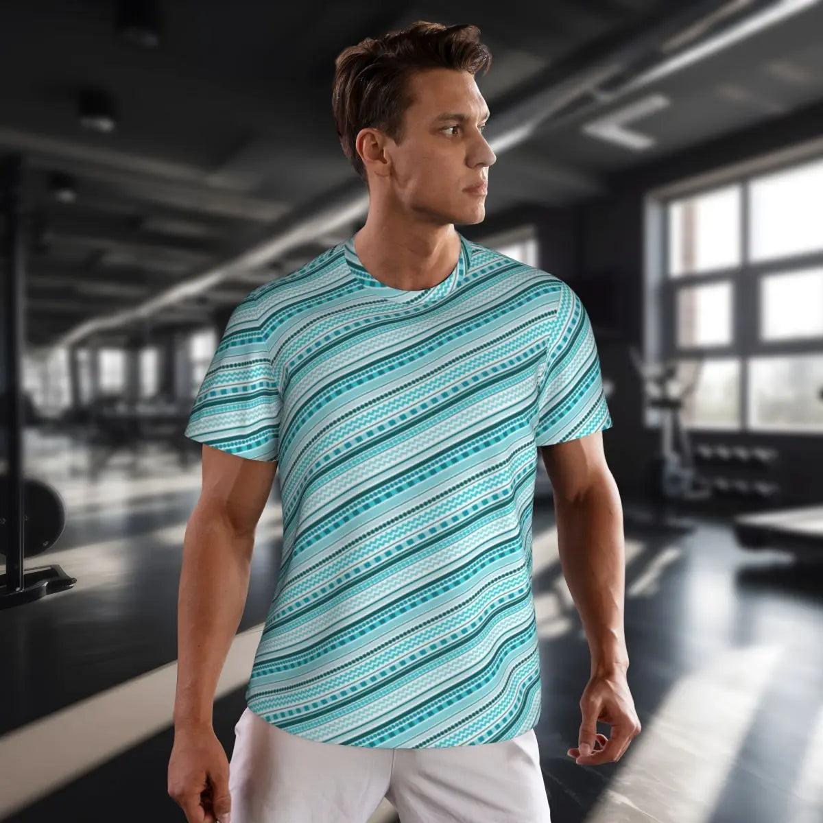 Gym T Shirt For Mens Retro Dots And Stripes T Shirts Fashion Blue Line Design Summer Tees O Neck Basic Graphic Clothes Plus Size - Sun Studio