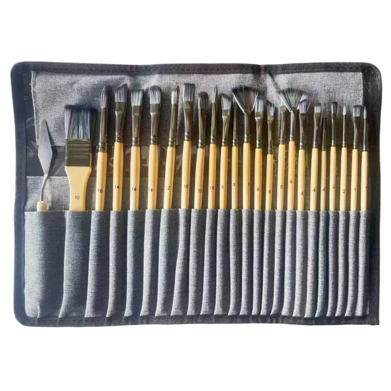 24 nylon brush set silver gray rod pen curtain oil brush Gouache watercolor brush - Sun Studio