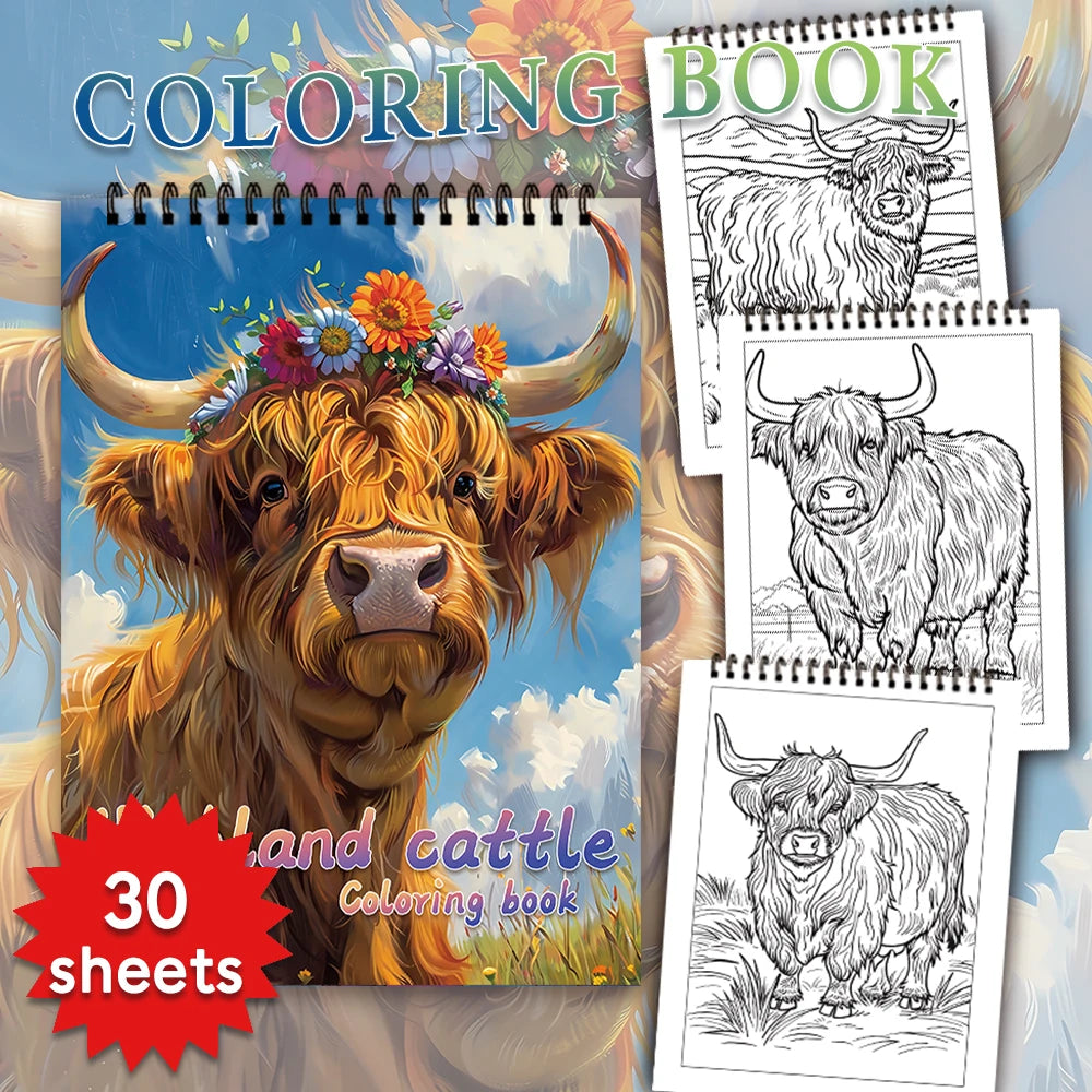 30 Sheets Stress Relief Coloring Book, 11.2x 8.3in,100gsm Thick Paper, Spiral Bound, Halloween Gift, Christmas Gift Option - Sun Studio