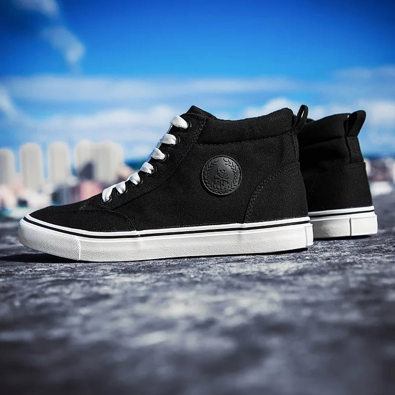High Top Canvas Shoes Men Shoes Fashion Classics Casual Shoes Solid Color Lace Up Running Shoe High Quality Flat Male Sneakers - Sun Studio
