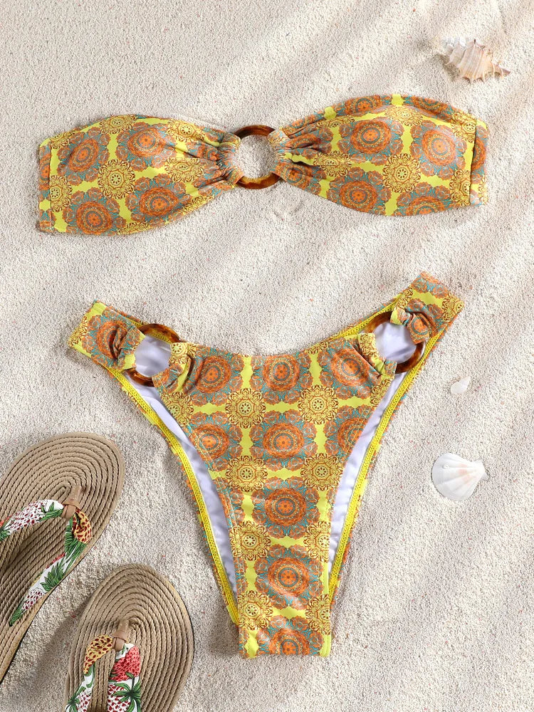 ZRTAK Sexy Bandeau Bikinis for Women Striped Swimwear Beachwear Bathing Suit Biquinis High Cut Bikini Sets Push Up Swimsuit - Sun Studio