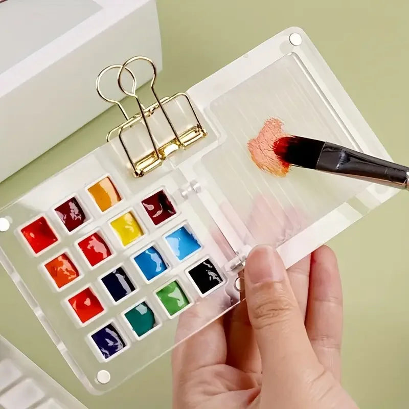 8/15-Grid Acrylic Mini Watercolor Palette –Portable Travel Paint Box with 1 Water Pen,1Watercolor Book ,12colors Pigment for Art - Sun Studio