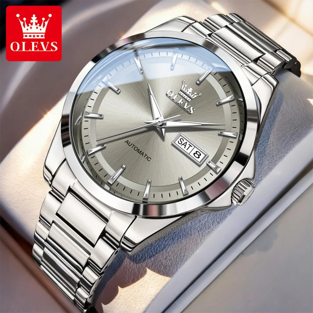 OLEVS 7090 Luxury Men's Watches Original Brand Automatic Mechanical Watches For Man Steel Strap Simple Business Men's Wristwatch - Sun Studio