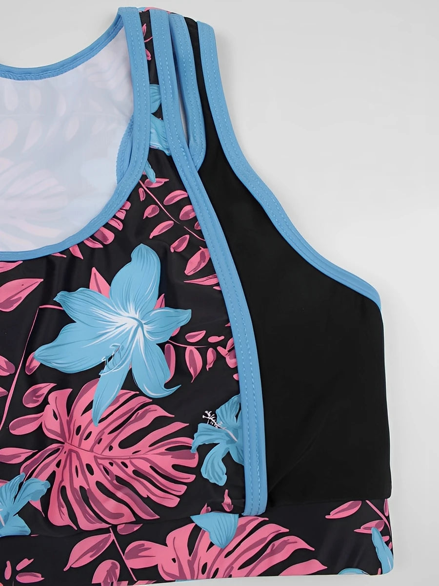 2026 Sporty High Waist Swimsuit Women Floral Printed Swimwear Female Bathers Bathing Swimming Swim Suit Beachwear - Sun Studio