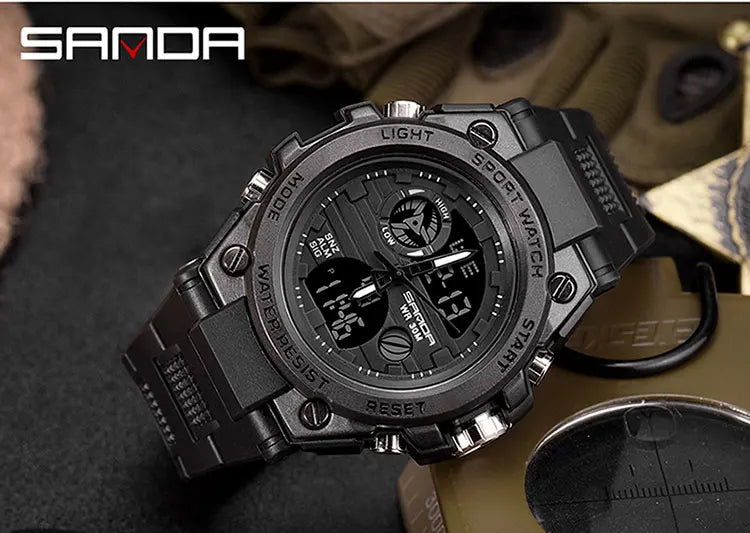 SANDA Top Luxury Watches Men Military Army Mens Watch Waterproof Sport Wristwatch Dual Display Watch Male Relogio Masculino - Sun Studio