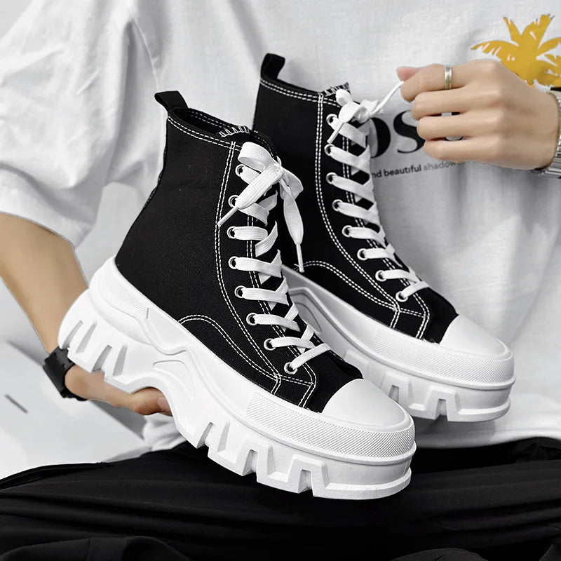 Classics Men's Shoes 2025 Fashion High Top Canvas Sneakers Platform Casual Shoes Man Lace-up Flats Men Non-slip Vulcanize Shoes - Sun Studio