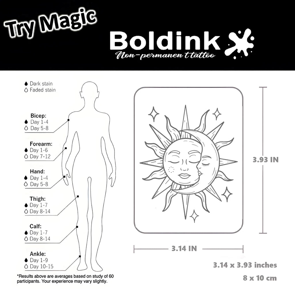Sun and Moon Temporary Tattoo,Lasts To 15 Days New Technology Magic Waterproof Semi Permanent Sticker. - Sun Studio