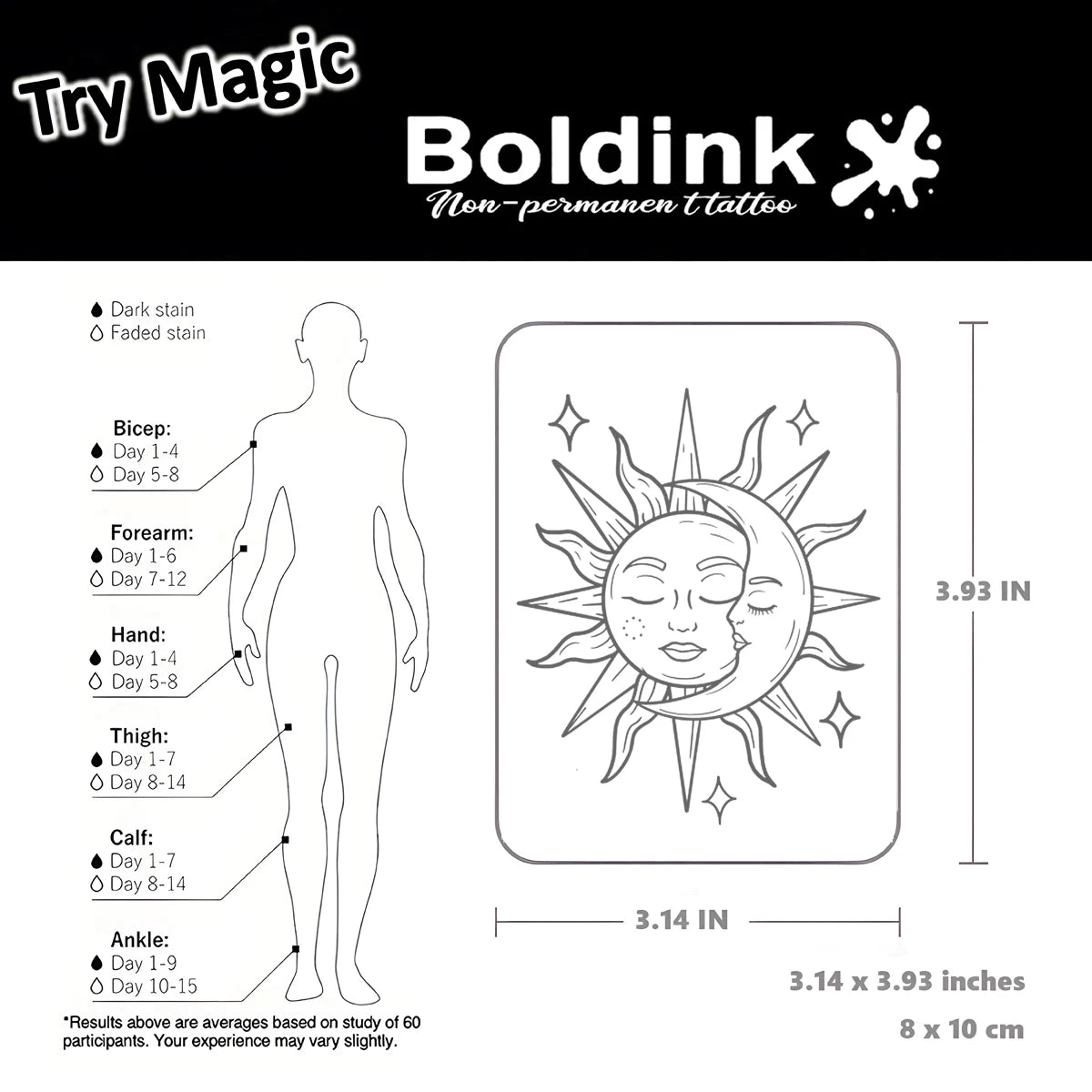 Sun and Moon Temporary Tattoo,Lasts To 15 Days New Technology Magic Waterproof Semi Permanent Sticker. - Sun Studio