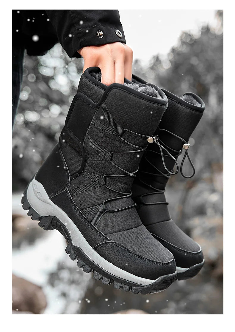 New Warm Plush Snow Boots Men Lace Up Casual High Top Men's Boots Waterproof Winter Boots Anti-Slip Ankle Boots Men's Work Boots