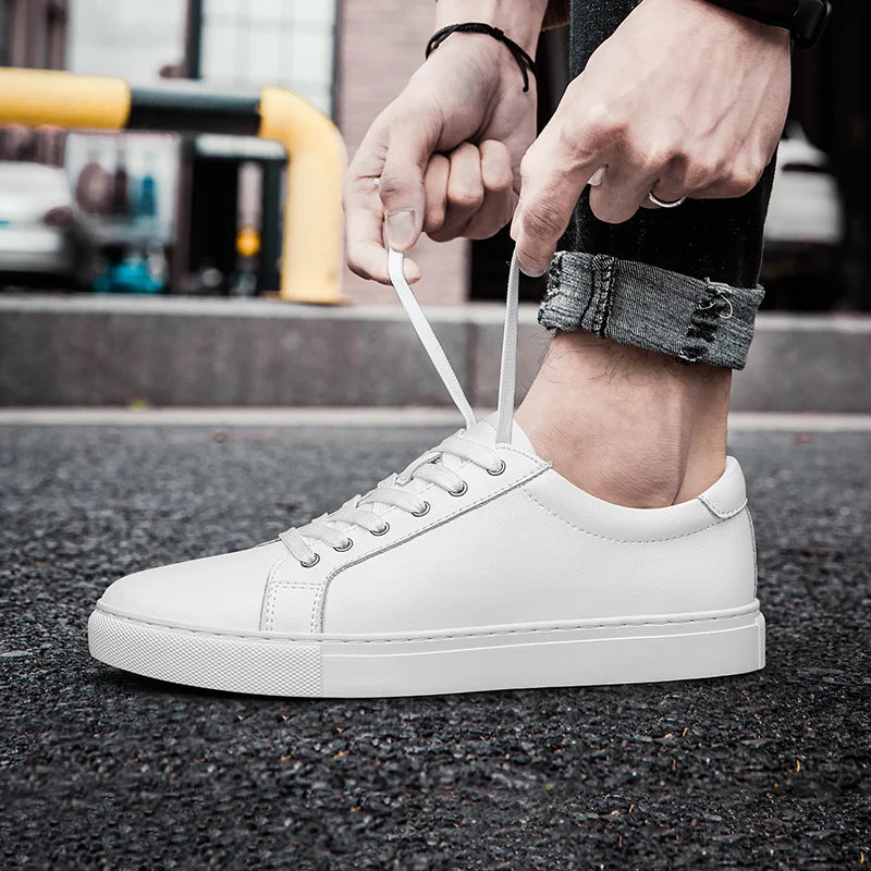 New Sneakers Men Shoes Genuine Leather Mens Casual Shoes Flat Male Footwear Fashion Black White Shoes Tenis Masculino Skateboard - Sun Studio