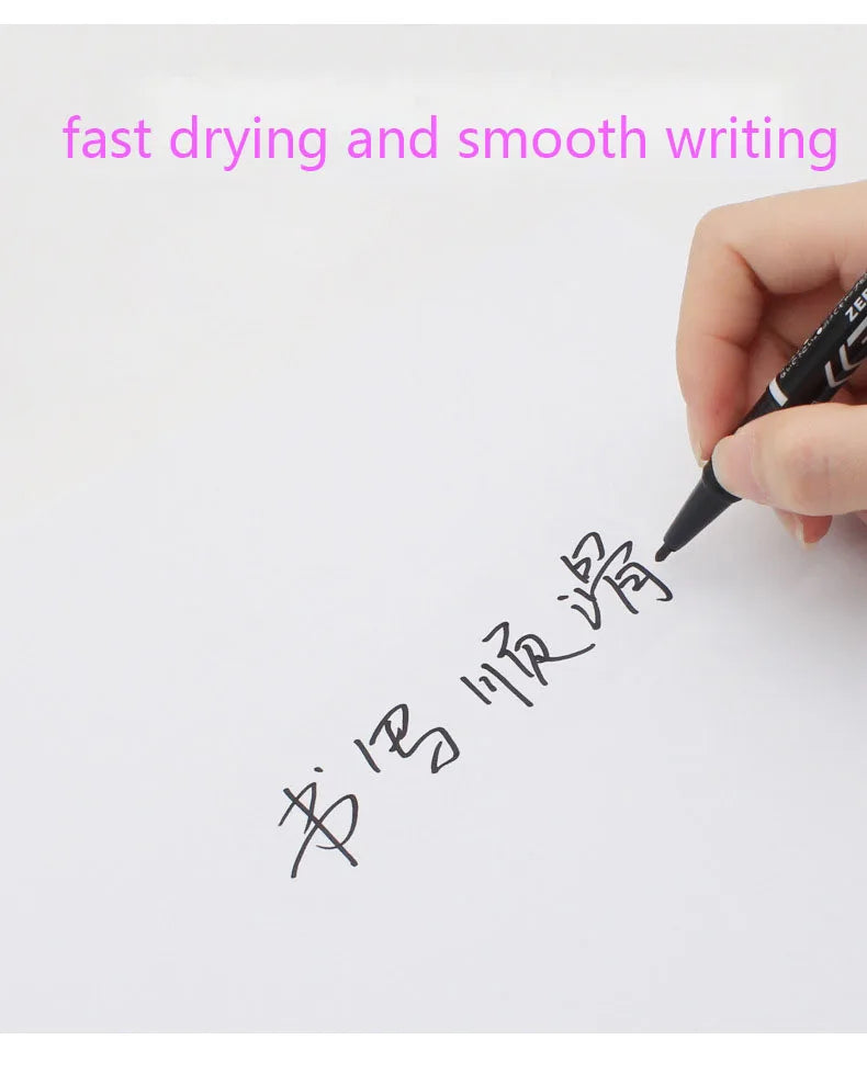10pcs Wholesale Twin Tip Permanent Marker Pen Fine Point Waterproof Ink Thin Nib Crude Nib Black/Blue/Red Ink 0.5-1mm Fine Color - Sun Studio