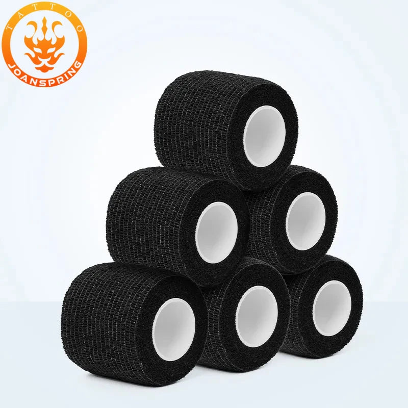 Black Tape Tattoo Handle Bandage Anti-slip Athletic Nonwoven Waterproof Disposable Self-adhesive Elastic Bandage Grip Cover Wrap - Sun Studio