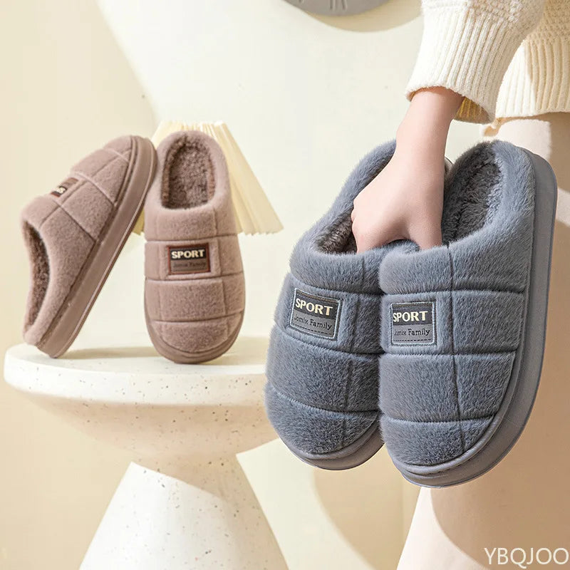 Winter New Couple Slippers Men Fashion Thick Sole Indoor shoes Warm Non-Slip Home Flat Shoes Platform Male Cotton Slipper Homme - Sun Studio