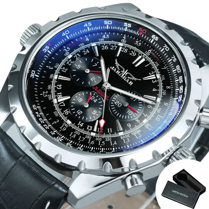 JARAGAR Sports Mens Watches Top Brand Luxury Automatic Mechanical Watch for Men Silver Stainless Steel Strap Military Wristwatch - Sun Studio
