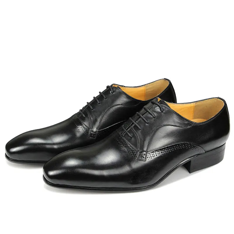 Genuine Leather Dress Men Shoes Exquisite Lace-up Designer Wedding Party Office Oxfords Pointed Toe Big Size Customized Handmade - Sun Studio