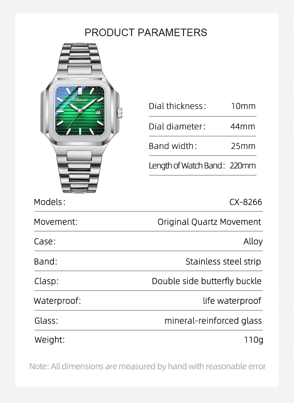 2025 New Man Watches Luxury Fashion Square Men's Quartz Watch Calendar Luminous Waterproof Stainless Steel High Quality Clock - Sun Studio