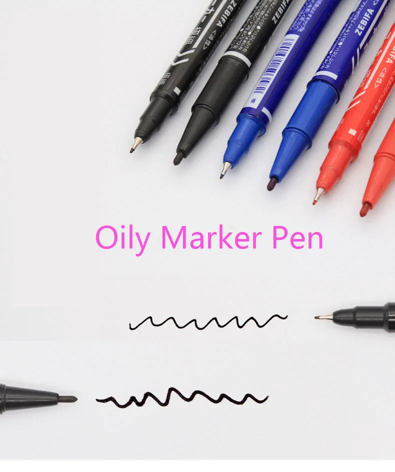 10pcs Wholesale Twin Tip Permanent Marker Pen Fine Point Waterproof Ink Thin Nib Crude Nib Black/Blue/Red Ink 0.5-1mm Fine Color - Sun Studio